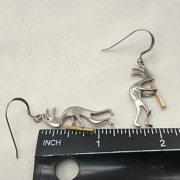 Vintage Sterling Silver Kokopelli Earrings With Gold-tone Flute - Picture 4 of 4